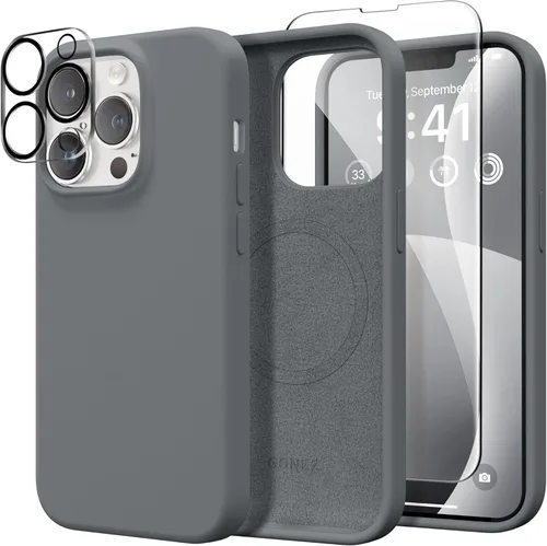 Vista 252 de GONEZ Funda magnética para iPhone 14, compatible con Magsafe, con protector de pantalla + protector de cámara, forro de microfibra antiarañazos