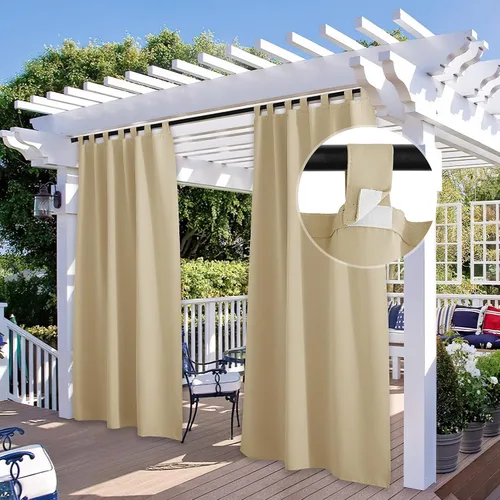 Vista 18 de StangH Cortinas para exteriores beige impermeables, tela gruesa, bloqueo de luz, cortinas opacas para patio con ojales en la parte superior