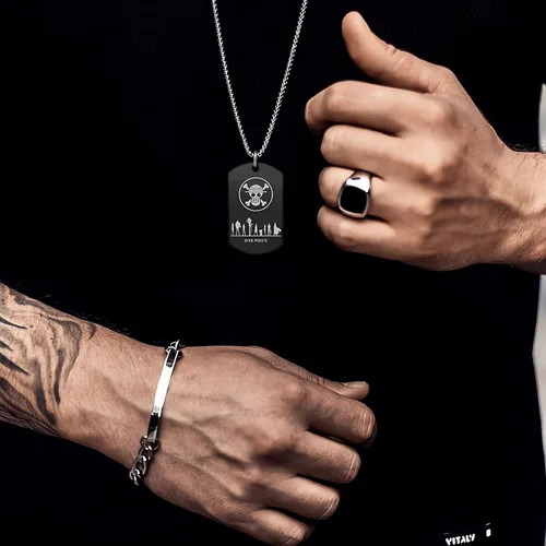 Vista 6 de Anime One Piece Wanted Poster Pendant Necklace Stainless Steel Chain Manga Necklaces Dog Tag Jewelry for Men Boyfriends Christmas Gifts