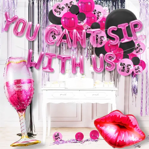 Vista 6 de LaVenty Decoración de fiesta con texto en inglés «You Can't Sip With Us», decoración de fiesta de cumpleaños de niña significativa para despedida