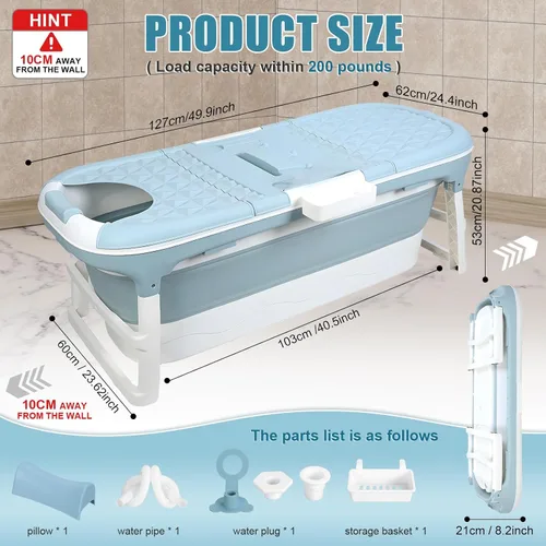 Vista 3 de Bañera plegable para adultos, bañera portátil con cubierta, para spa