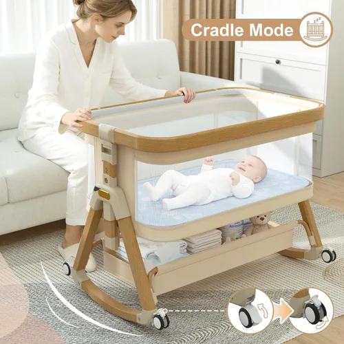 Vista 6 de Cuna de bebé 3 en 1, cuna portátil con malla transpirable Beige