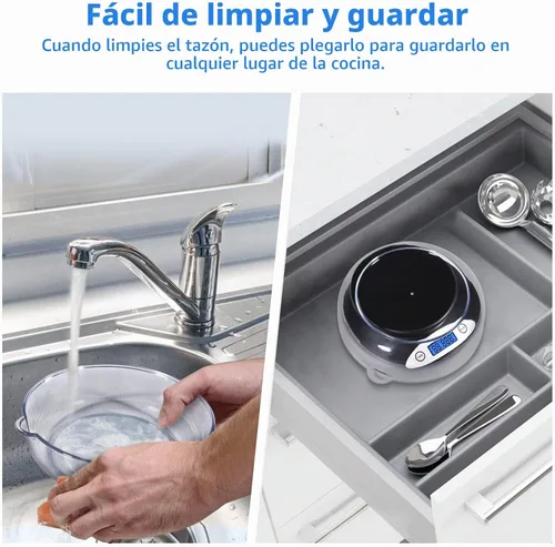 Vista 6 de THINKSCALE Báscula de cocina de 11 lb con tazón, LCD retroiluminado de 1 g