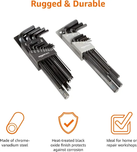 Vista 3 de Amazon Basics Juego de llaves hexagonales de brazo largo de 22 piezas - SAE/métricas