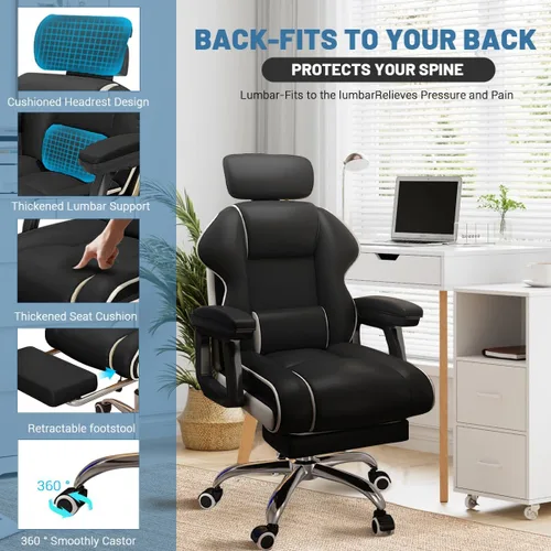 Vista 4 de Silla ejecutiva para computadora, silla de escritorio para oficina en casa, ángulo ajustable, ergonómica, de altura ajustable, sillas de piel
