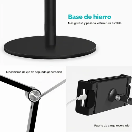 Vista 5 de Viozon Soporte superior para teléfono tableta, altura y ángulo de 360 grados ajustable, soporte de escritorio de aluminio, compatible con teléfono