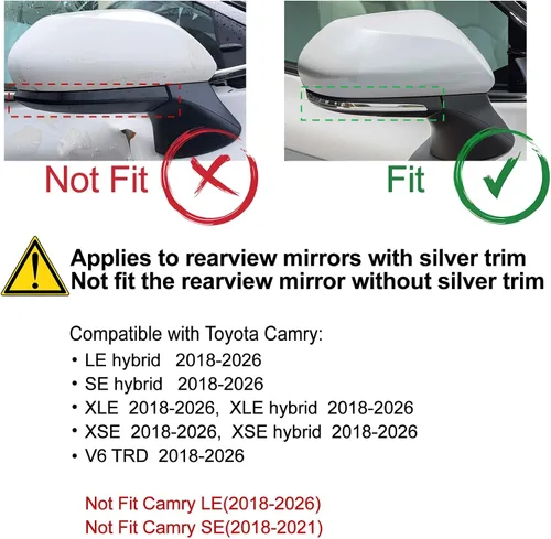 Vista 2 de CKE para Toyota Camry 2018-2026 Cubierta de espejo retrovisor exterior con Negro brillante-B