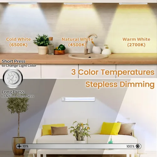 Vista 4 de Luces para debajo del gabinete, luces recargables debajo del mostrador para cocina, 188 luces LED con sensor de movimiento para interiores