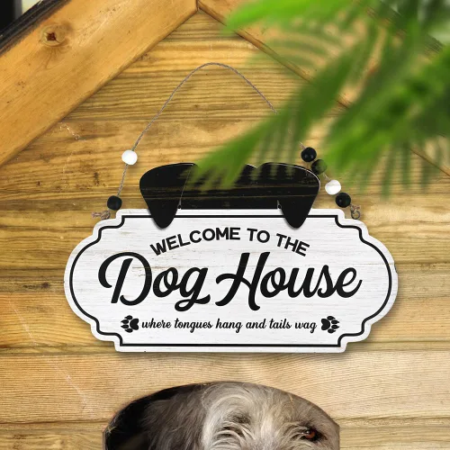 Vista 5 de Elegante letrero de bienvenida para perros, decoración de puerta delantera de madera para los amantes de los perros