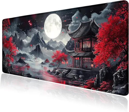 Vista 21 de Alfombrilla grande para mouse, tapete de escritorio para teclado de computadora, base de goma antideslizante, impermeable con bordes cosidos