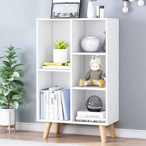 Vista 43 de IOTXY - Estantería de madera con espacios abiertos, 3 niveles, con patas, 5 cubos, color azul brillante Nordic Minimalist Style, MDF