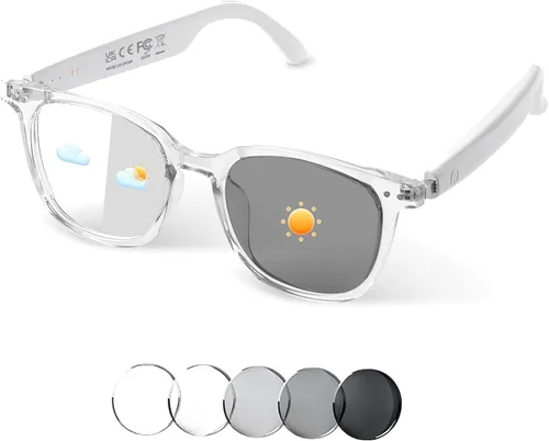 Vista 14 de Gafas inteligentes Al 2026, gafas de traducción Bluetooth con 164 idiomas Lentes fotocromáticas negras