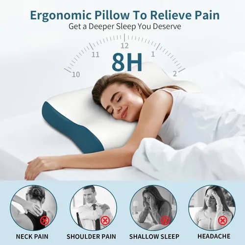 Vista 3 de Cervical Neck Pillow for Pain Relief - Contour Memory Foam Pillows for Sleeping Ergonomic Pillow Cooling Pillow for Neck Support Bed Pillow for Side