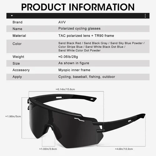Vista 3 de AVV Gafas de sol polarizadas UV400 para ciclismo, béisbol, resistentes al viento, antivaho para deportes al aire libre, marco ligero para hombres