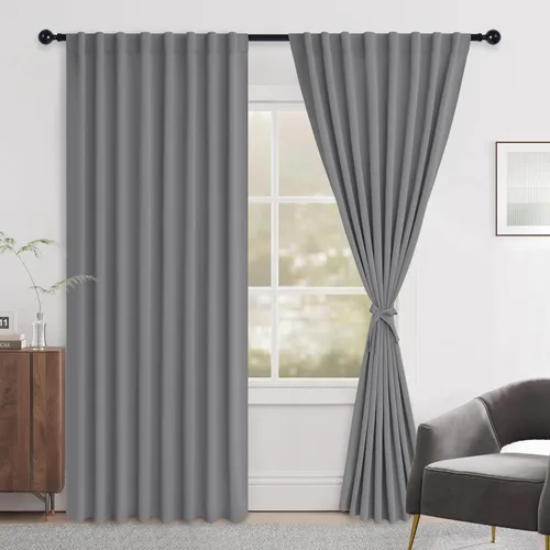 Vista 141 de Hiasan Cortinas opacas negras para dormitorio, cortinas opacas cortas de 45 pulgadas de largo, con aislamiento térmico, bolsillo para barra