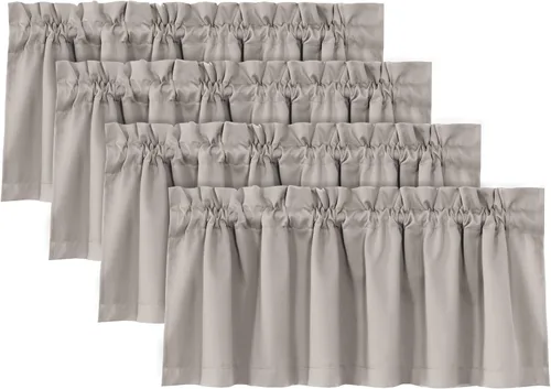 Vista 37 de H.VERSAILTEX Cenefas de cortina 100% opacas para ventanas, 2 paneles con aislamiento térmico, bolsillo para barra, pequeña cenefa corta para cocina