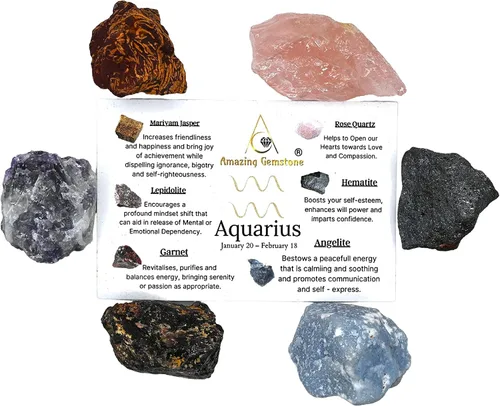 Vista 4 de Amazing Gemstone Aquarius Gifts - Kit de cristal del zodiaco para mujeres y hombres, juego de piedras curativas de lepidolita, pulseras de granate