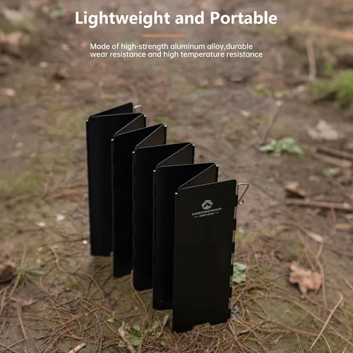 Vista 3 de Campingmoon - Estufa de campamento con 10 placas de aleación de aluminio plegable para estufa de campamento, bloqueador de viento para estufa de gas
