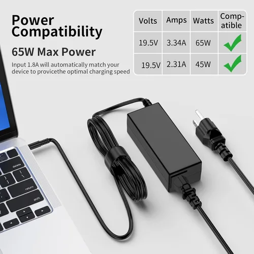 Vista 5 de Adaptador de 65 W y 45 W para cargador de laptop Dell Inspiron 13 14 15 17,3583 5566 5559 3585 5593 5567 3590 5555 5570 Dell Latitude 3310 3410 3420