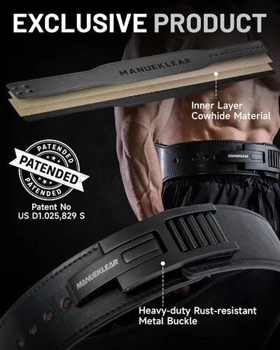 Vista 5 de MANUEKLEAR - Cinturón de palanca cónico para levantamiento de peso, cinturón de palanca de 10 mm con bloqueo rápido para hombres, cinturón