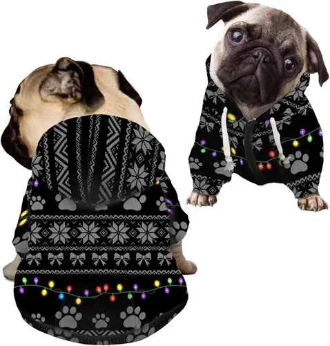 Vista 7 de Howilath Sudaderas con la bandera estadounidense para perros medianos, abrigo de invierno con diseño de pata de cachorro, ropa cálida con capucha