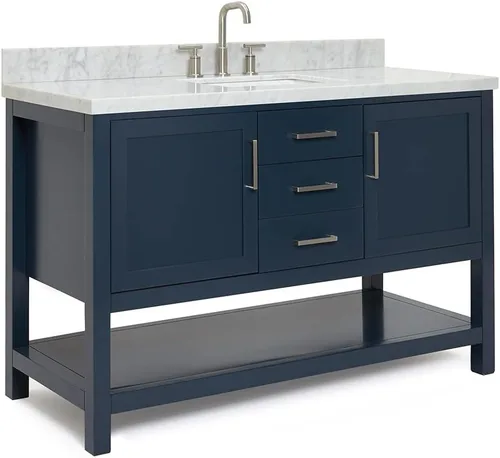 Vista 8 de ARIEL Bayhill - Tocador de baño con lavabo de 54 pulgadas, madera maciza, encimera de mármol italiano de Carrara de 1.5 pulgadas, fregadero Azul