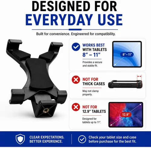 Vista 9 de Acuvar Soporte universal de trípode para tableta, adaptador de soporte ajustable para iPad, Samsung Galaxy Tab y Surface, se adapta a tabletas de 8