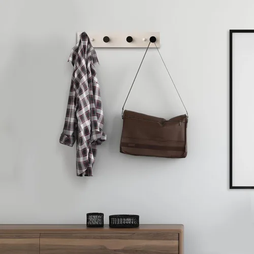 Vista 3 de HASWARE Ganchos de pared de 16 pulgadas, perchero de madera con 4 ganchos de pared de aluminio, para sombrero, toalla, bolsa de llaves