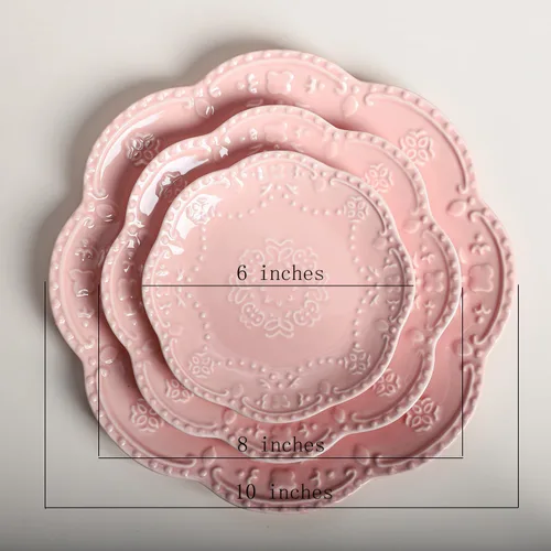 Vista 2 de Gaolinci European Palace Series Lace Embossed Ceramic Dinner Plate (juego de 4)