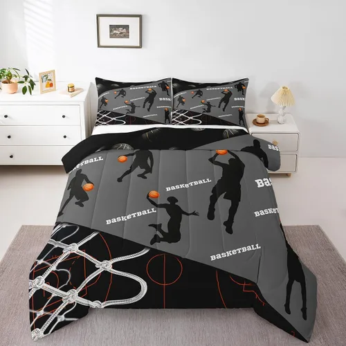 Vista 15 de Erosebridal Juego de edredón de béisbol para adolescentes y jóvenes, juegos de ropa de cama geométricos negros y grises para regalo para niños