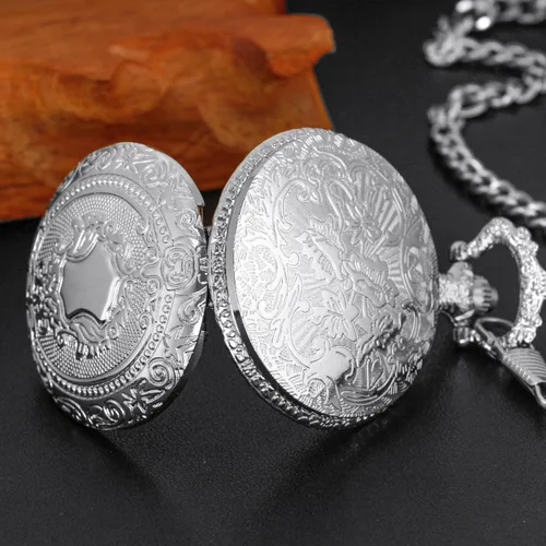 Vista 6 de Silvery Shield - Reloj de bolsillo de cuarzo con movimiento de cuarzo, reloj de bolsillo de cuarzo con escala digital de número arábigo con clip