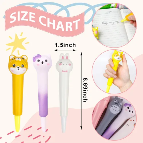 Vista 4 de Bolígrafos Kawaii Squishies 10pk - Bolígrafos de tinta gel de animales divertidos - Rellenos de calcetines para niñas, juego de bolígrafos bonitos