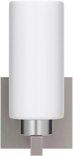 Vista 4 de DEYNITE Conjunto de dos apliques de pared modernos de níquel cepillado para baño con pantalla de vidrio cilíndrico blanco lechoso