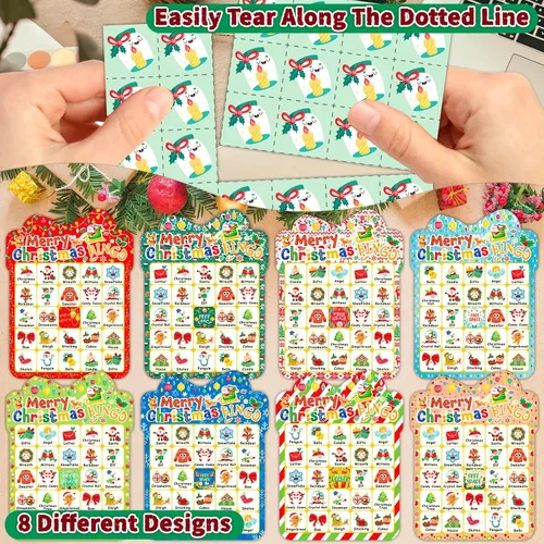 Vista 4 de 39 tarjetas de bingo de Navidad, 24 jugadores, lindo juego de bingo de Navidad para niños y adultos, suministros de fiesta, juegos familiares