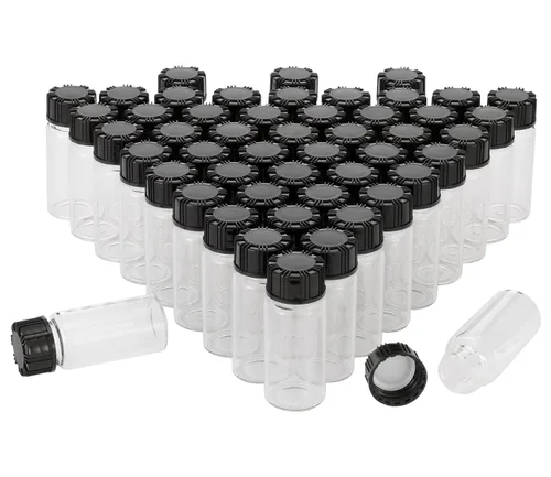 Vista 14 de Frascos de vidrio transparente de 0.2 fl oz con tapas de plástico de rosca, paquete de 100 botellas pequeñas de muestra líquida, frasco a prueba
