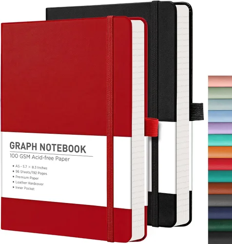 Vista 29 de RETTACY Lined Journal Notebook, 192 Numbered Pages per Pack, 5.7'' x 8.3'' 2-Pack, Leather Hardcover, 100 GSM Thick Paper, for Men & Women, Negro