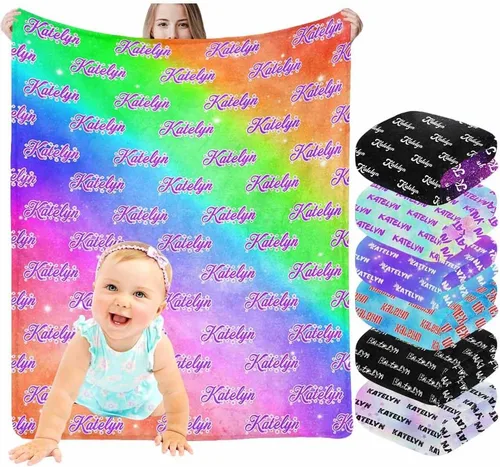 Vista 24 de InterestPrint Manta de bebé personalizada con nombre, lindo muñeco de nieve negro, manta personalizada con nombre para niños, niñas, niños, manta