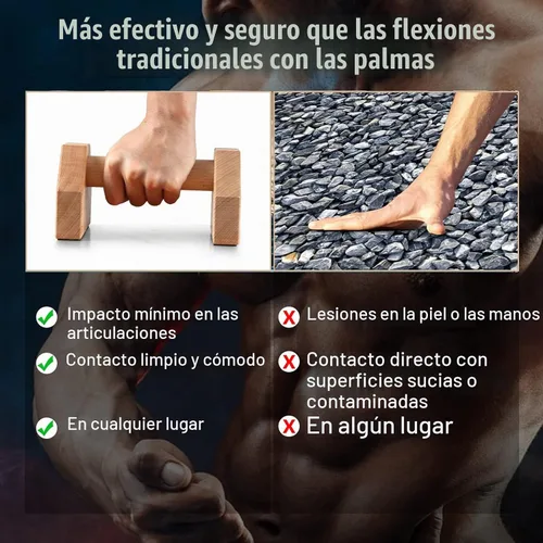 Vista 5 de soportes de empuje, barras de paralelas de mano, barras de empuje de madera sólida con alfombrilla antideslizante, mangos de empuje para ejercicio