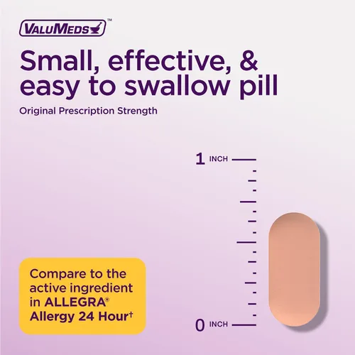 Vista 5 de ValuMeds alivio de alergia de 24 horas fexofenadina clorhidrato 180 mg medicamento genérico antihistamínico sin somnolencia para alergias, fiebre