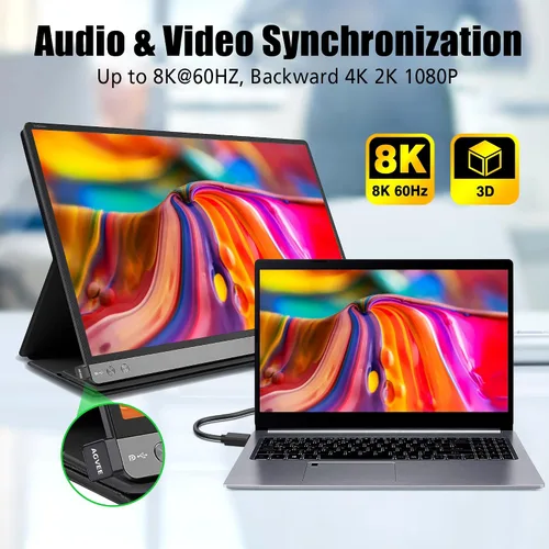 Vista 6 de AGVEE Paquete de 1 adaptador HDMI macho a HDMI hembra en ángulo de 180 grados, en forma de U 8K a 60HZ, convertidor de conector extensor