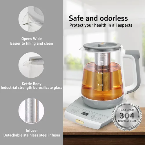 Vista 5 de Olla de salud, oficina, hogar, hervidor eléctrico con infusor, control de temperatura, 12 procedimientos funcionales para frutas, té y café