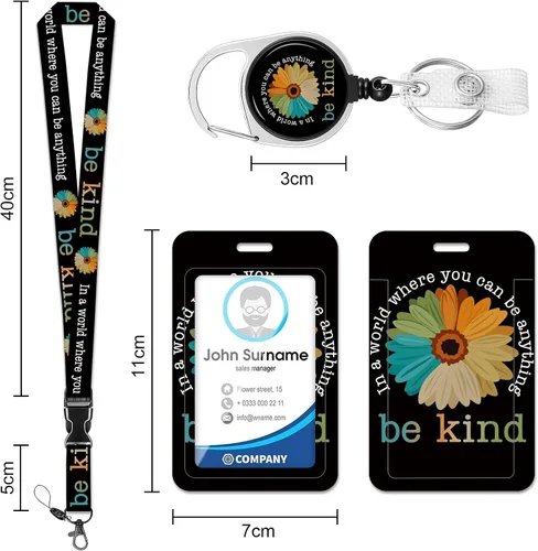 Vista 2 de HAKUNEI Be Kind Daisy - Soporte para tarjetas de identificación con cordón de separación, soporte positivo con carrete, retráctil, desmontable