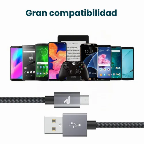 Vista 7 de RAMPOW - Paquete de 2 cables micro USB de 3.3 pies, USB-A a Micro USB de carga rápida y cable de sincronización de datos, cable de carga Android