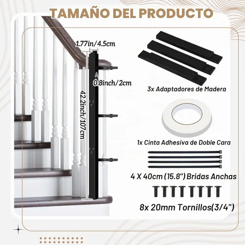 Vista 3 de Chunful Kit adaptador universal para barandilla para puerta de bebé, color Negro