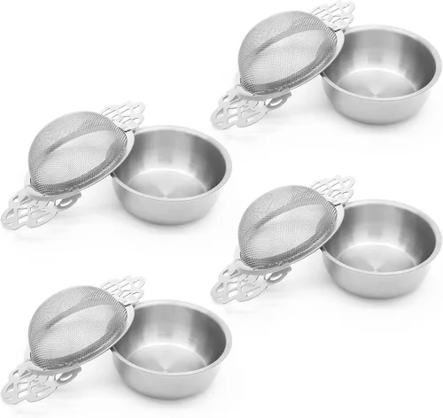 Vista 8 de Bonsicoky Paquete de 2 cuencos coladores de té, filtro de té de hojas sueltas de acero inoxidable para boca de taza de 2.5 a 4 pulgadas, dorado