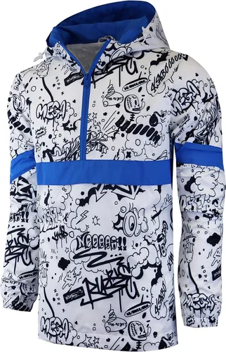 Vista 3 de SCREENSHOTBRAND Lightweight Hooded Water Resistant Windbreaker - Zip-up Fashion Map Print Rain Jacket