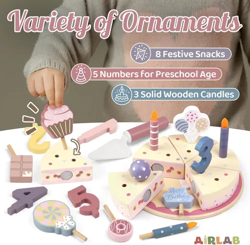 Vista 5 de Juegos de comida de madera para fiesta de cumpleaños para niños de 3, 4, 5