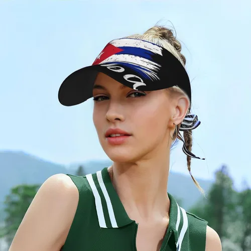 Vista 6 de Linda bandera de Cuba deportes visera sombreros mujeres ala ancha verano protección playa gorra ajustable cubana visera sombreros