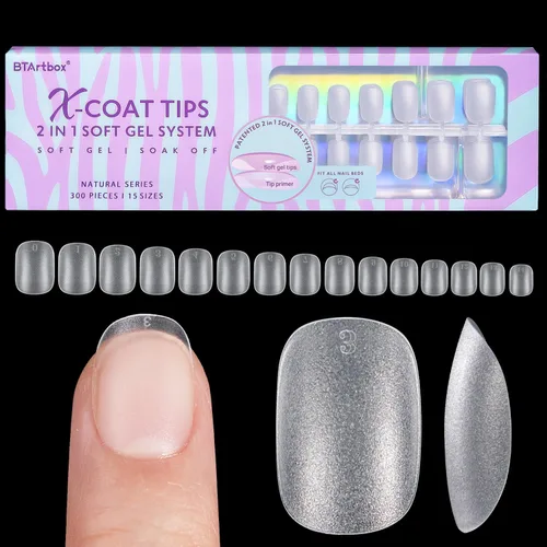 Vista 11 de BTArtbox - Uñas postizas transparentes de cobertura completa con estuche, almendra mediana, 500