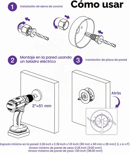 Vista 7 de VCELINK Kit de gestión de cables en pared, mini cable de pared de 2.44" (62 mm) para cables de TV/coaxial/HDMI/altavoces, incluye 2 pasos, soportes